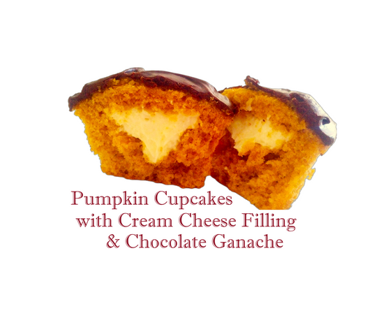 Pumpkin Cupcakes with Cream Cheese Filling and Chocolate Ganache Recipe, Printable Autumn Recipe for Instant Download